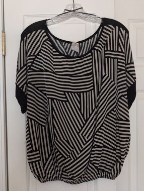 Needle & Thread Black and Tan Geometric Stripe Blouse